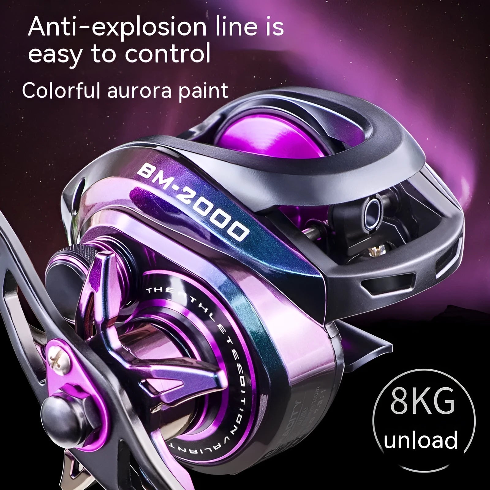 BM2000 fishing reel with magnetic brake system and water drop shaped spool