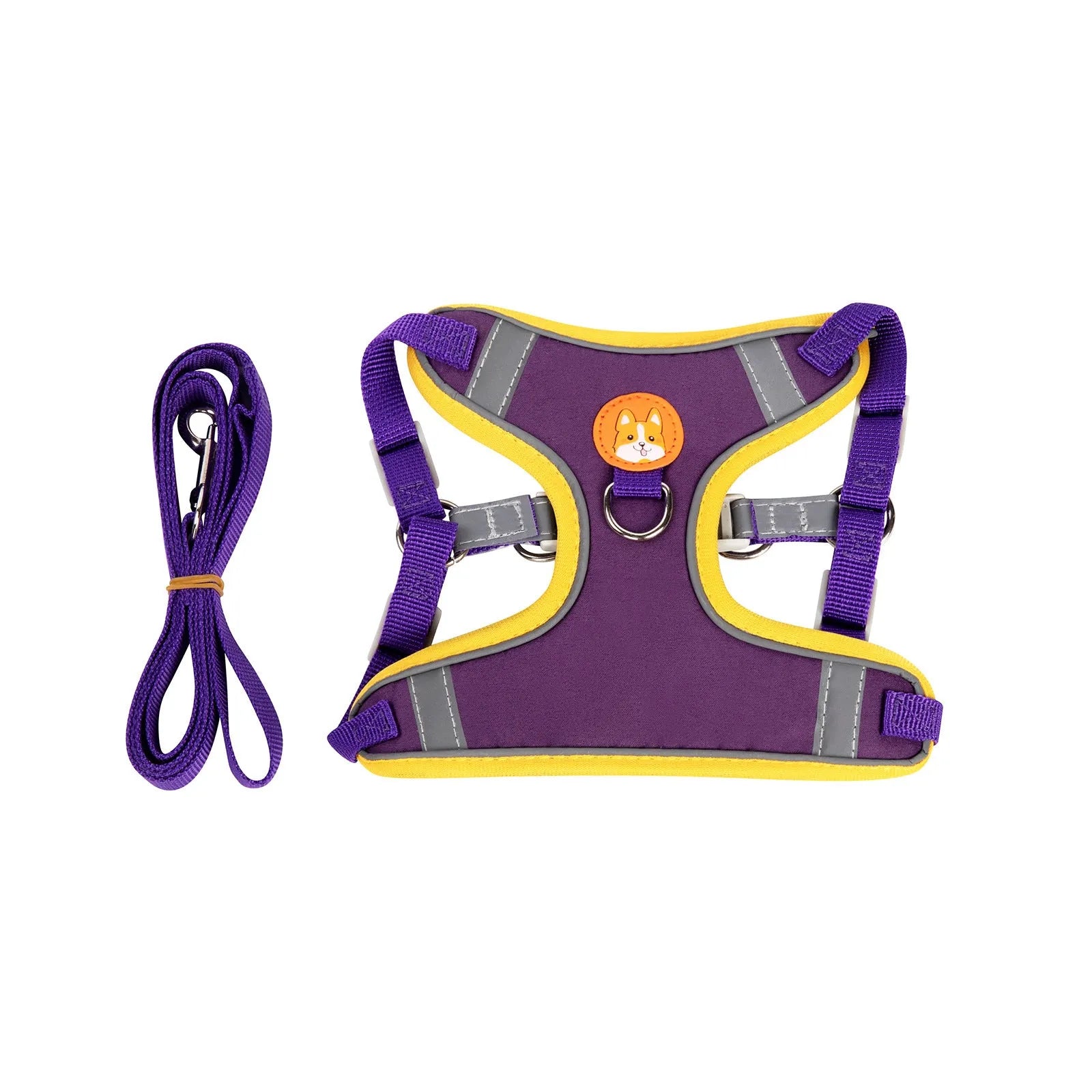 Adjustable dog harness vest with haulage rope leash in purple colour option