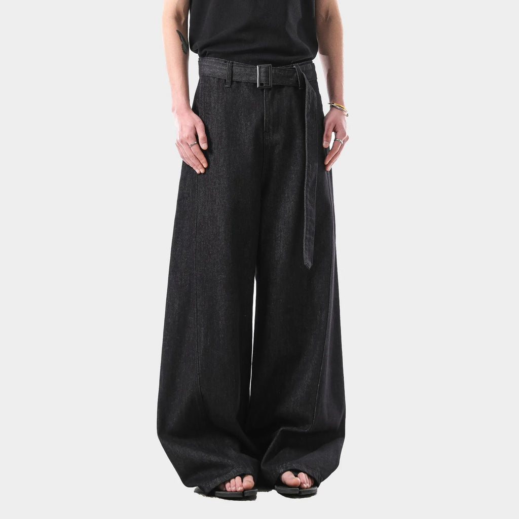 Women's retro black gold wash high waist straight leg cotton denim jeans on a hanger.