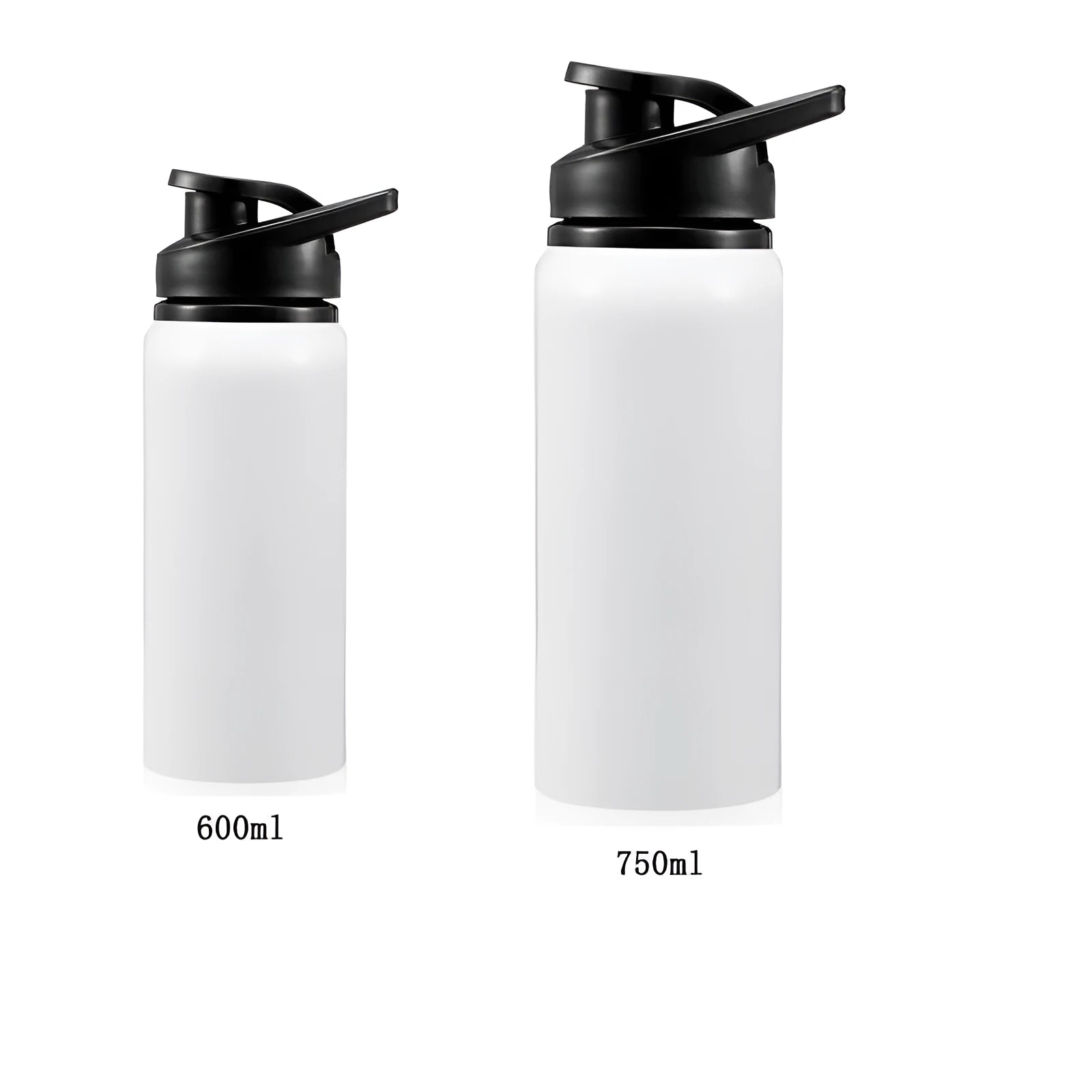 White aluminium sports water bottle with 600ml and 750ml capacity options for cycling and outdoor activities