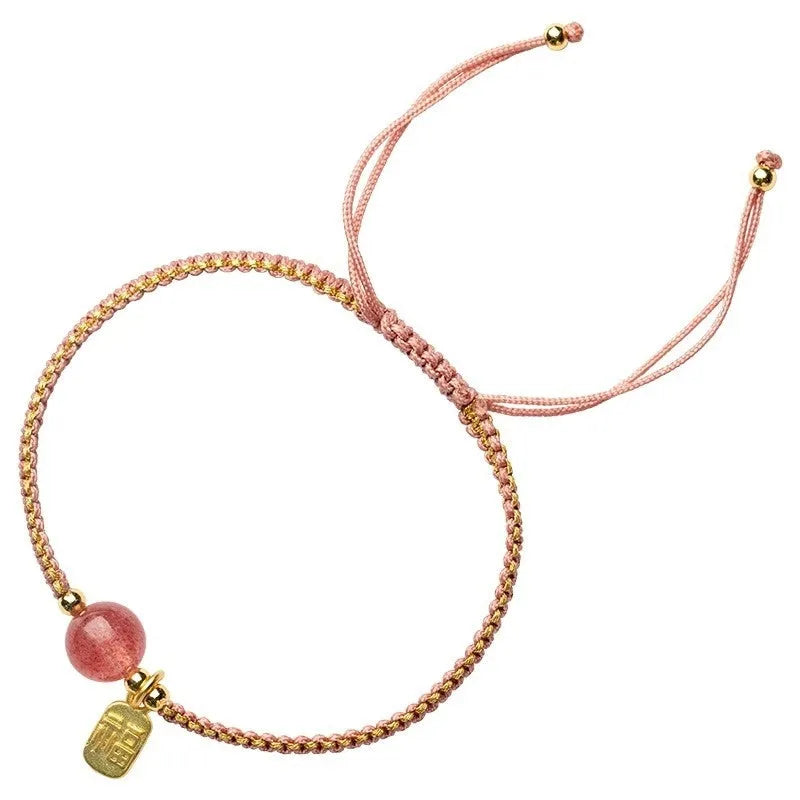 Adjustable red rope bracelet with transfer beads design in national tide style