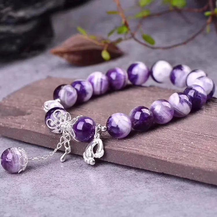 Women's natural amethyst bracelet with 10mm round beads, fashion OL style