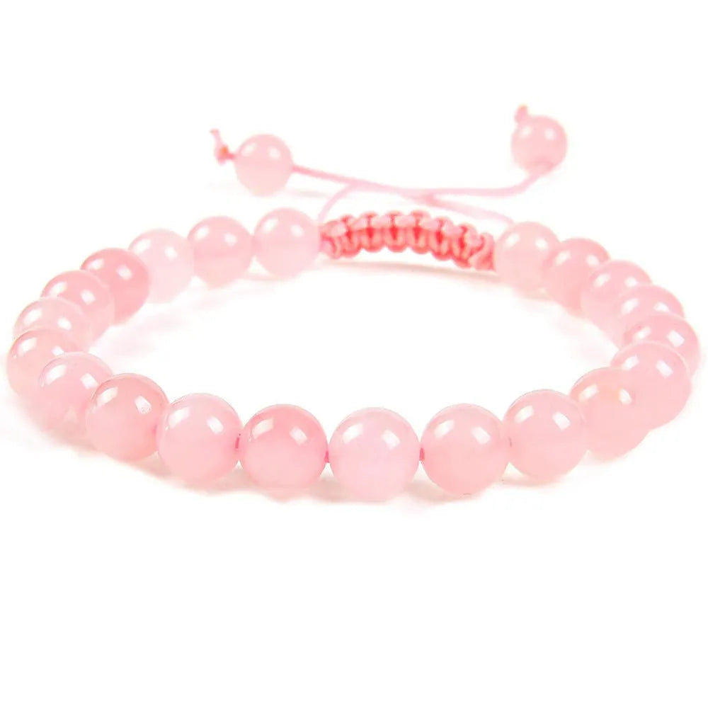 Women's hand-woven flat knot braided healing bracelet with colourful gemstone beads