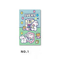 Cute rabbit theme packaging bags in green blue purple pink with four rabbit designs