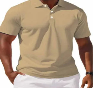 Men's slim fit button-up short sleeve shirt in a solid colour on a hanger.