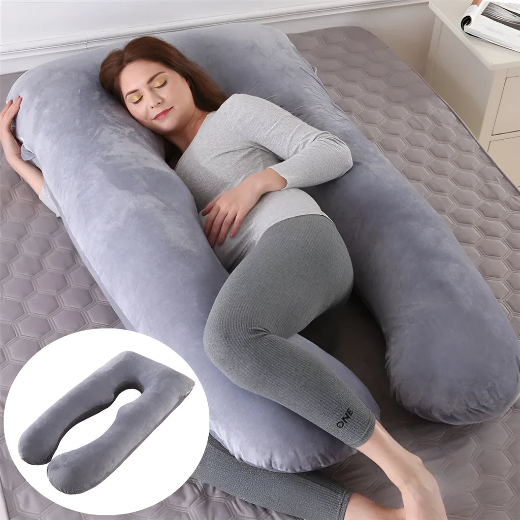 U-shaped maternity pillow for pregnant women in ice silk fabric, shown in light blue colour