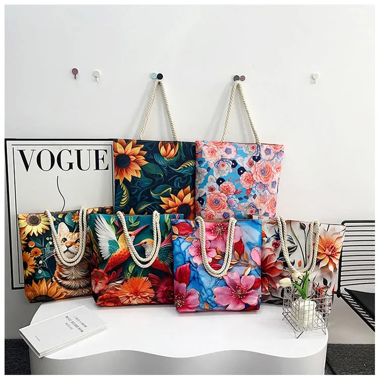 Cotton linen canvas shoulder bag in square horizontal shape with double straps and internal zipper pockets