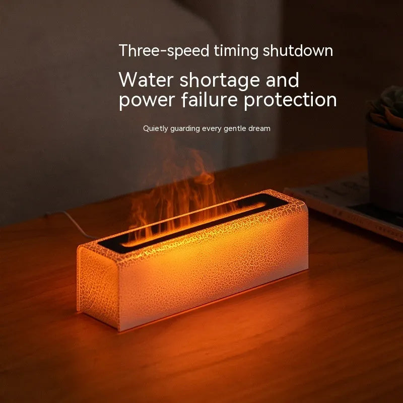 Square creative lava flame aroma diffuser and humidifier with colourful lighting on desktop