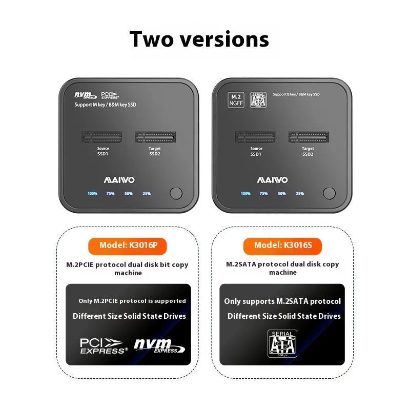 MAIWO K3016 M.2 solid state hard disk docking station with USB C cables and power adapter