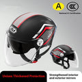 3C certified universal motorcycle half helmet with a double mirror sun visor in light brown colour.