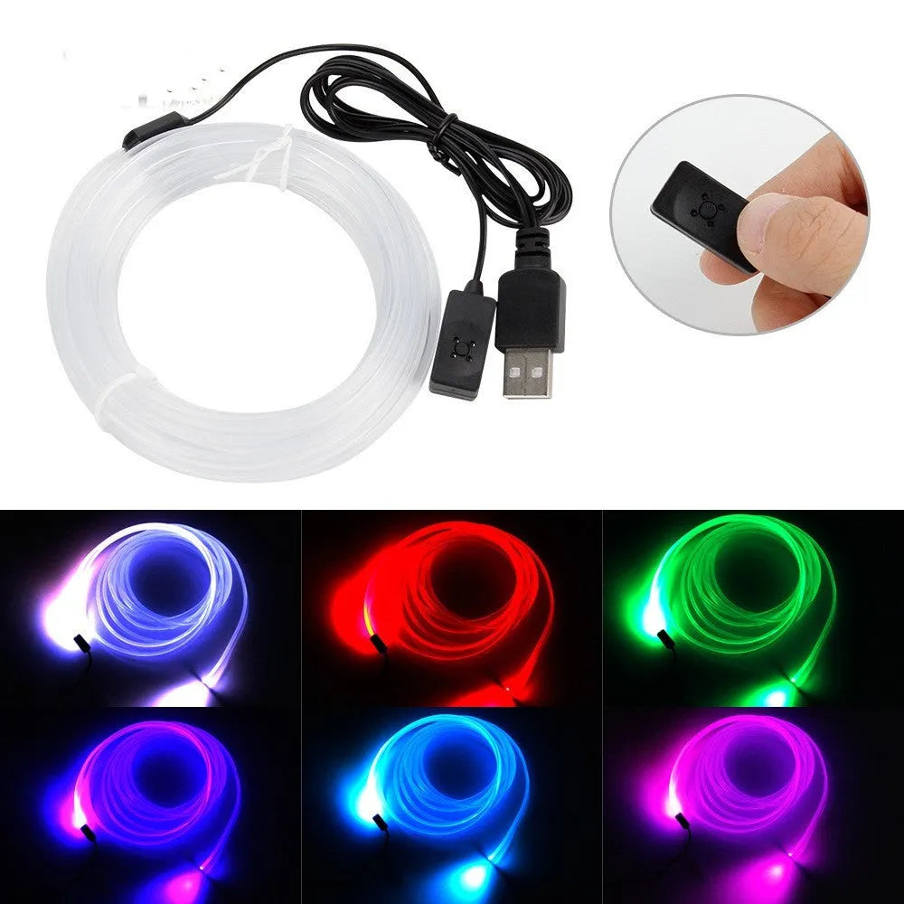 Flexible PVC car LED light strip with USB connector for 12V vehicle interior ambient lighting in colourful patterns