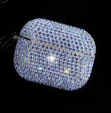 Rhinestone protective sleeve for AirPods Pro 3 in gold with flip-type design and hanging buckle