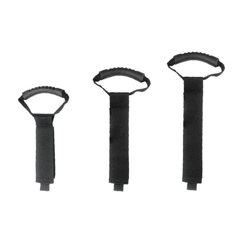 Portable heavy-duty nylon storage strap with Velcro handle in standard colour for outdoor gear organisation