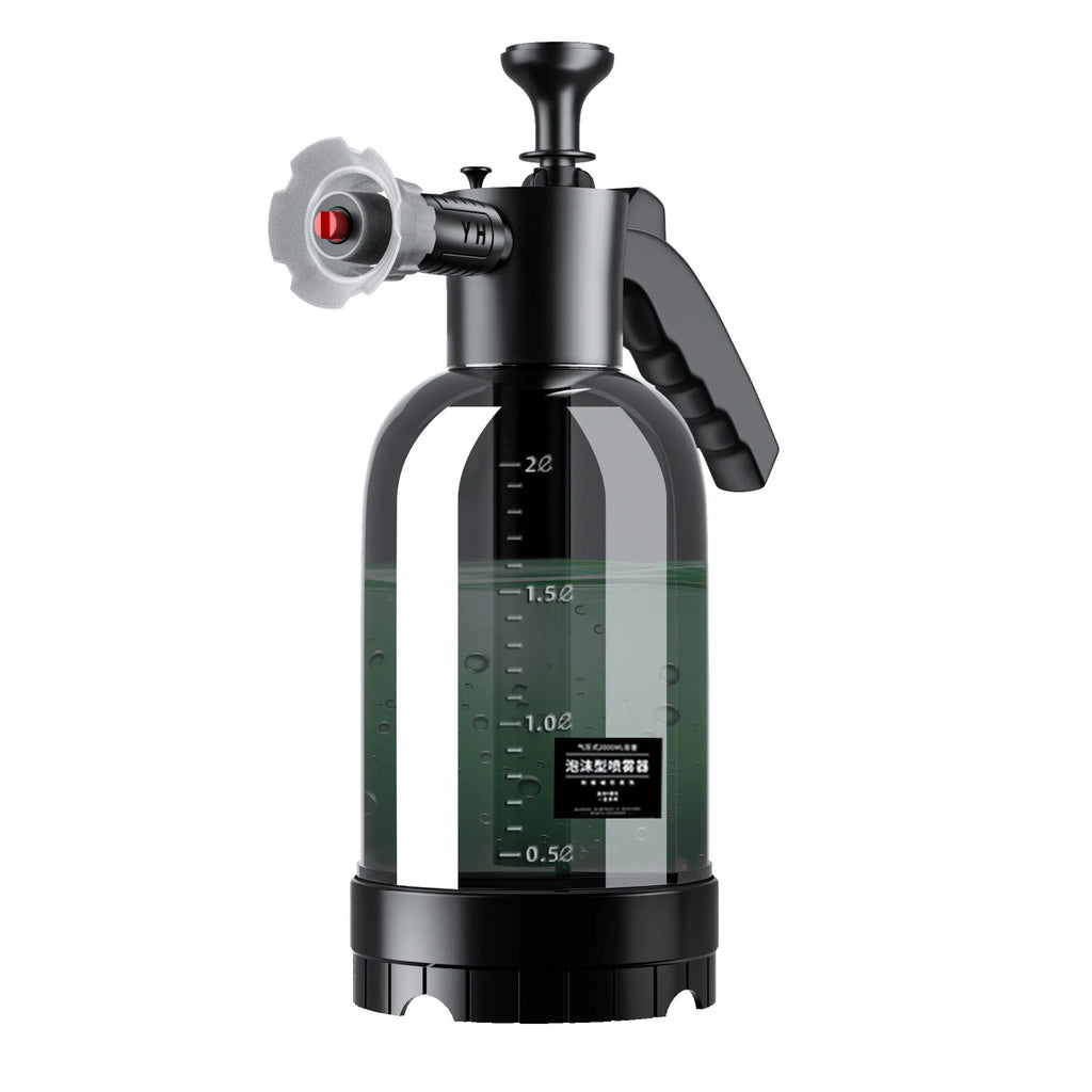 Handheld car wash foam sprayer with 2-litre container and high-pressure water cannon