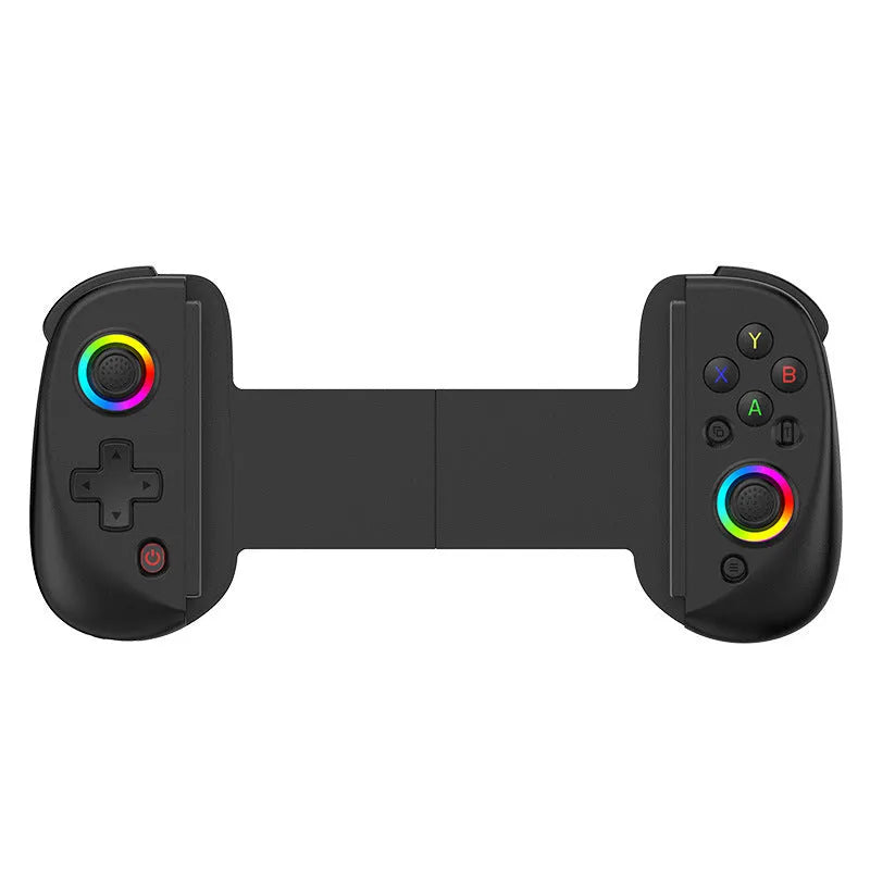 D8 Stretch Bluetooth Gamepad extended to hold a tablet, shown in black colour with visible control buttons and joysticks.