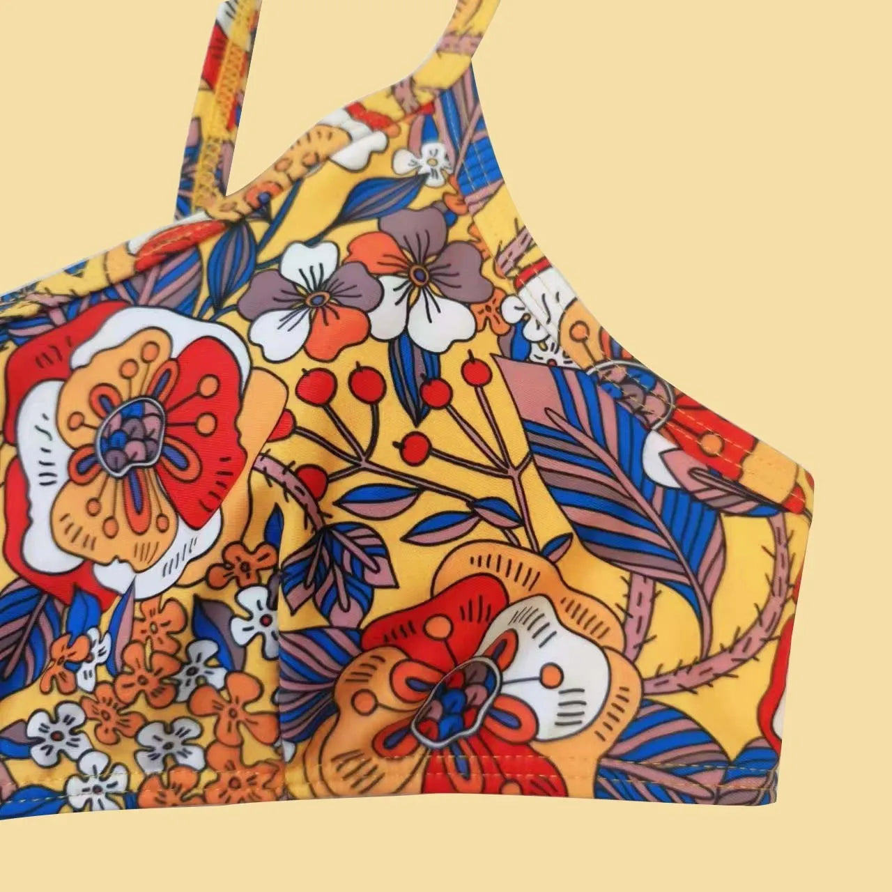 Plus size women's floral print bikini set with strapped design and brief style