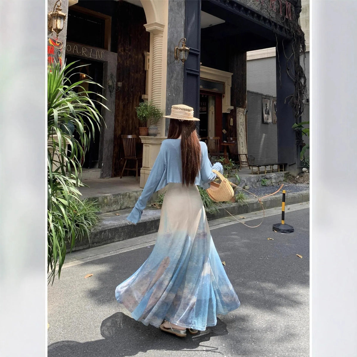 High waist fishtail midi dress with sleeveless cut, princess sleeves, and suspender dress styling in spandex, sizes S M L.