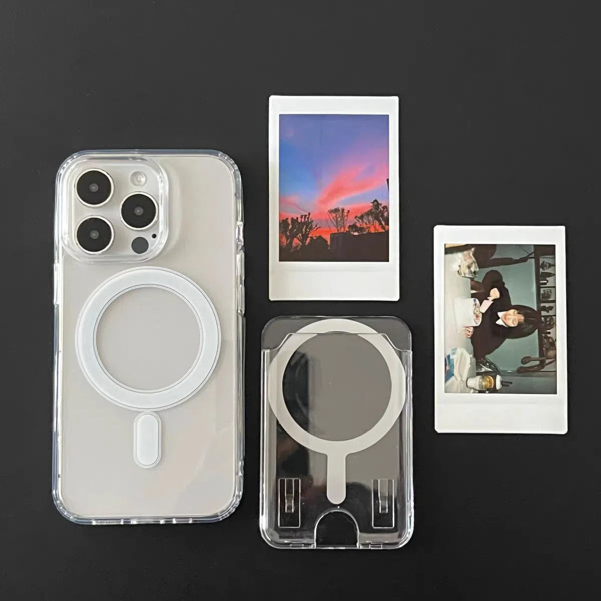 Transparent acrylic full-coverage phone case with wallet card holder for Apple iPhone