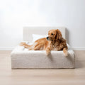 White rectangular dog mat with backrest and sponge filling, size L, on a wooden floor