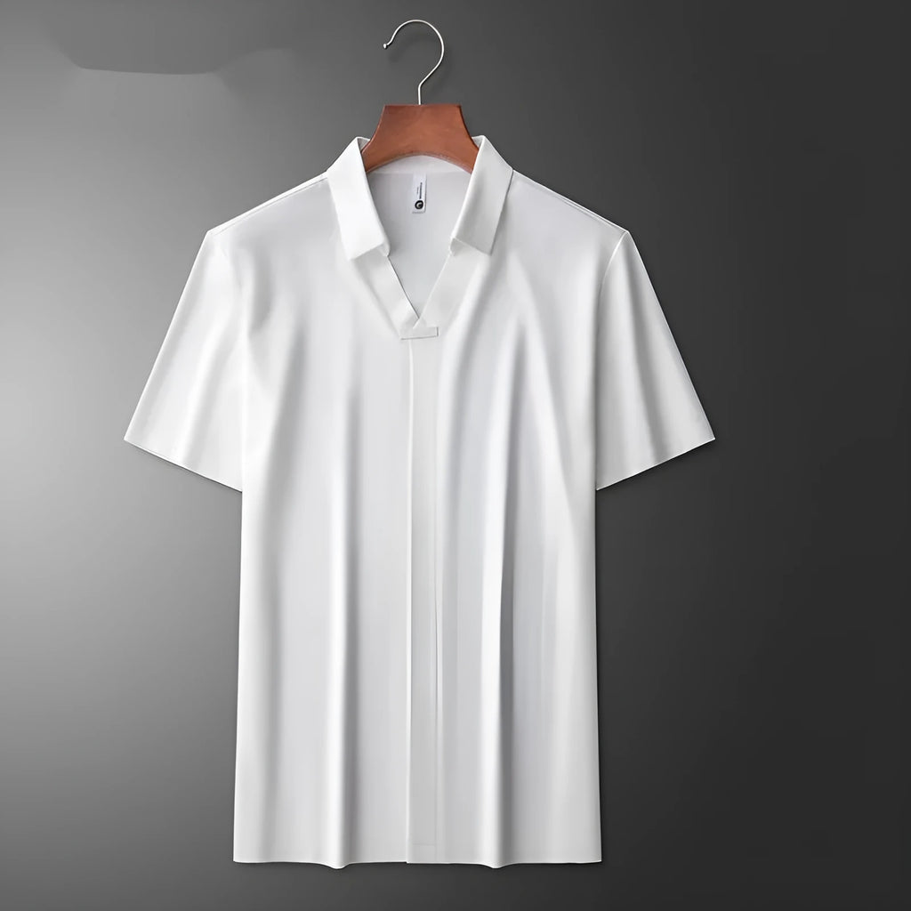 Men's short-sleeved lapel polo T-shirt in slim fit, available in black, brown and white