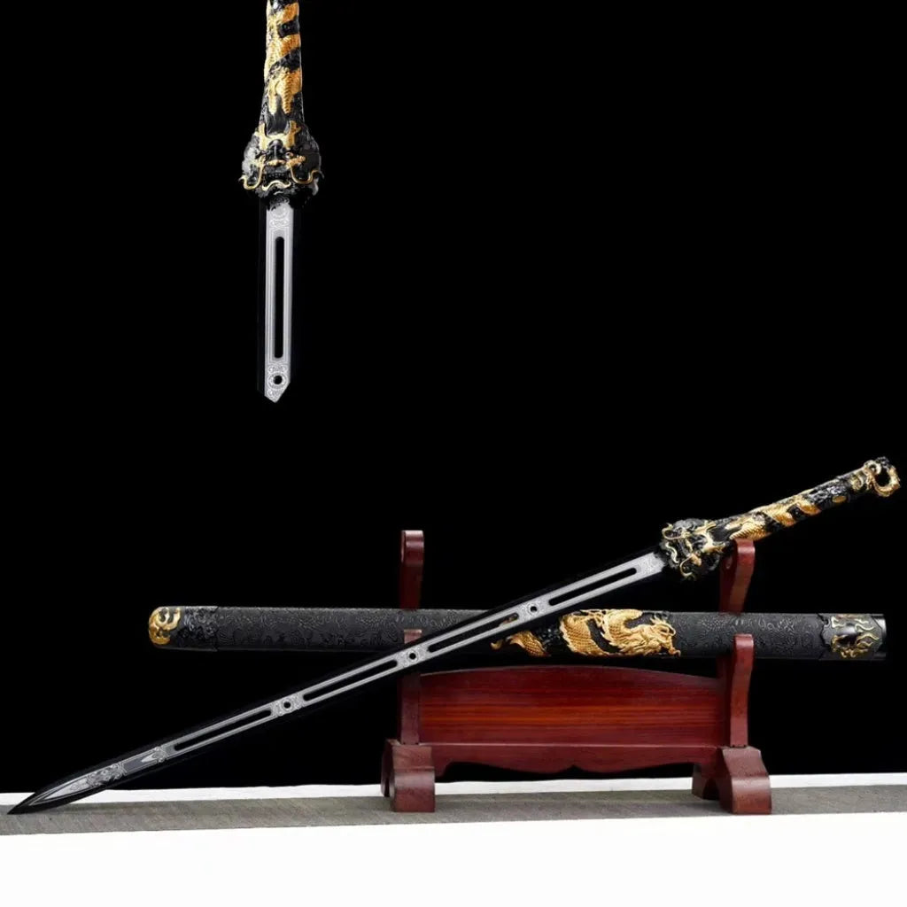 High Manganese Steel Tang Dao Embroidered Spring Saber 104cm unsharpened display replica with wooden satin-covered scabbard
