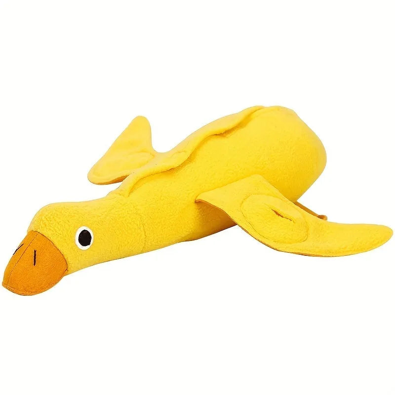 Yellow teddy toy with duck doll sound feature for dog training and chewing