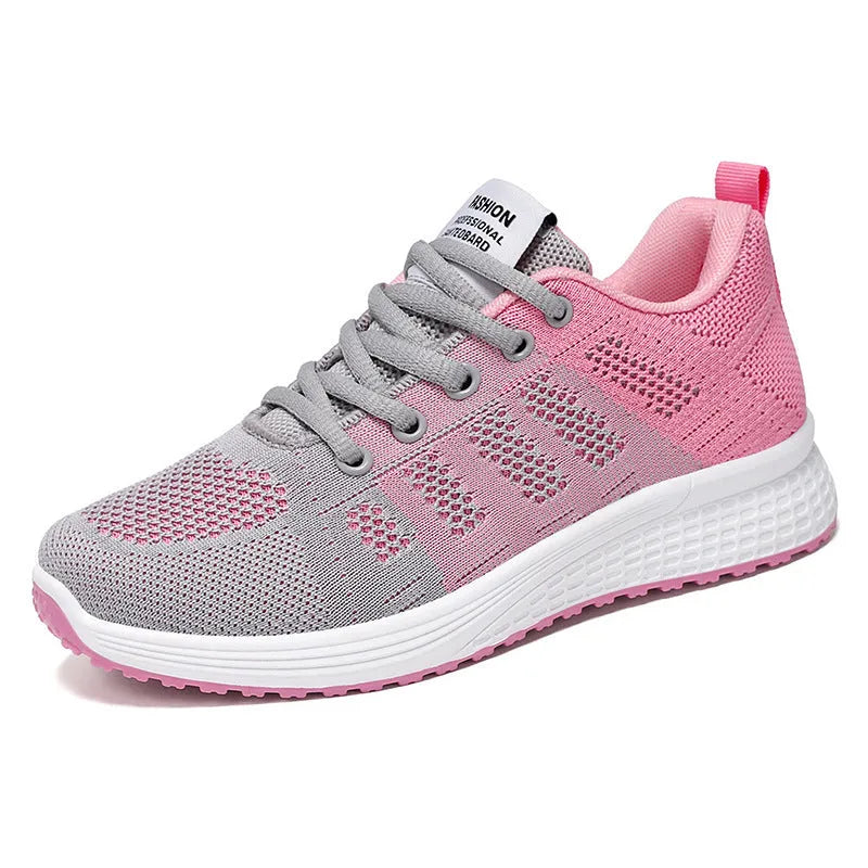 Women's Flyknit running shoes in three colour options with soft bottom and round toe design