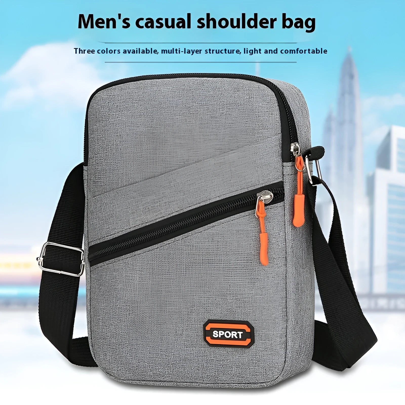 Oxford cloth crossbody shoulder bag in silver grey with contrast detailing
