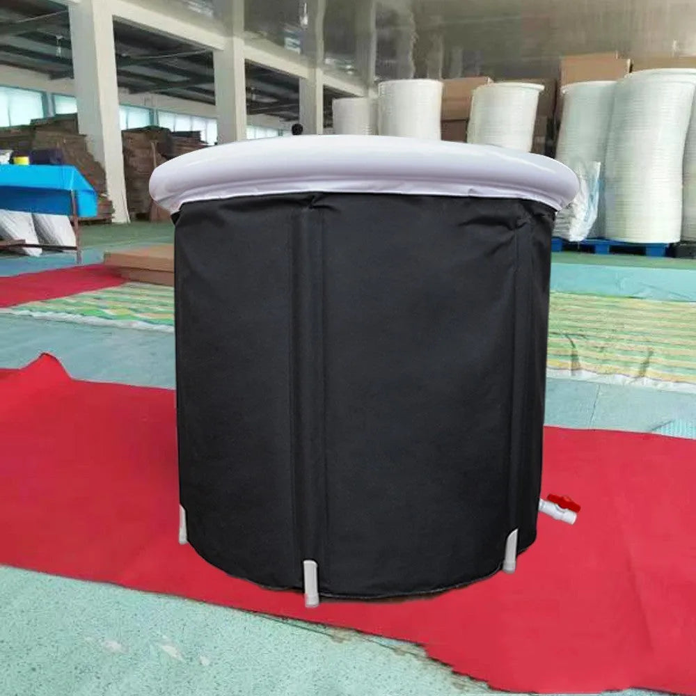 Black inflatable PVC ice bath tub with weather lid for cold therapy