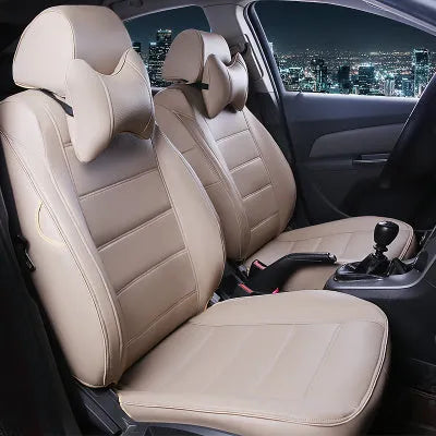 Cow leather car seat cover in beige and black colour options with all-season design