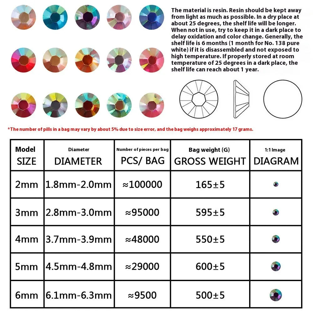 Assorted colour resin flat magic nail rhinestones with electroplated finish in various sizes