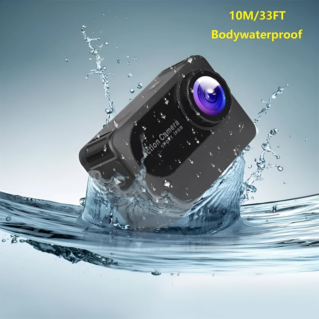 Black outdoor sports camera tachograph with 170° wide-angle lens and touch-screen display
