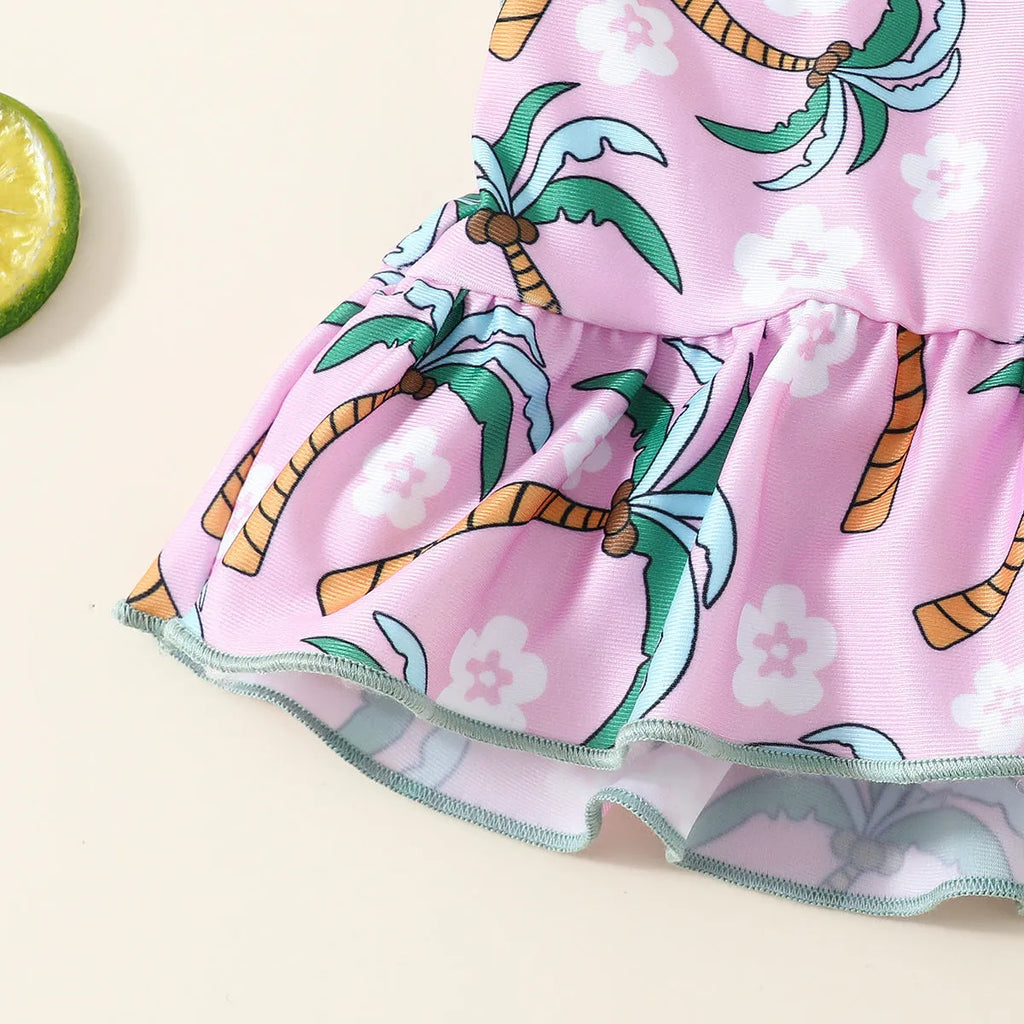 White children's two-piece swimsuit set with shirt and shorts for toddlers.