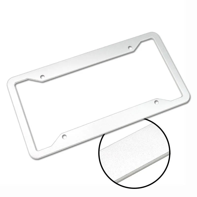 Aluminium alloy and stainless steel license plate frame in black, shown from the front.