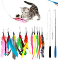 Cat teasing pole set with extendable fishing rod wand and feather attachments