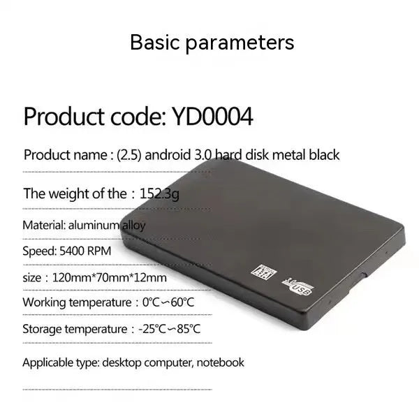 USB 3.0 solid state external hard drive with metal shell in black, blue, red, and silver colour options.