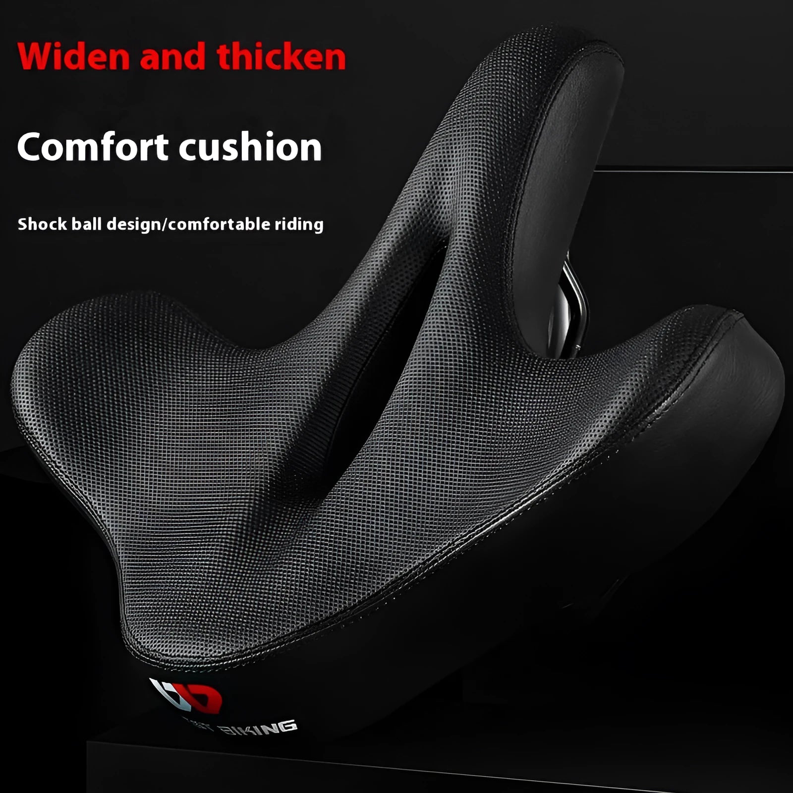 Black bicycle saddle cushion with thickened polyurethane foam padding for shock absorption