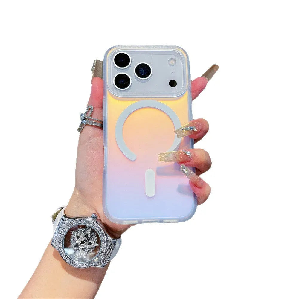Laser gradient frosted magnetic phone case for iPhone 17 series with minimalist back cover design