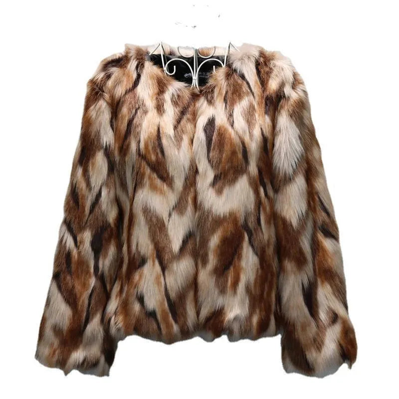 Korean slim-fit women's faux fox fur coat in street fashion style