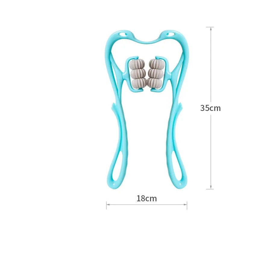Swan-shaped six-wheel manual neck massager in blue with natural crystal jade scraping board