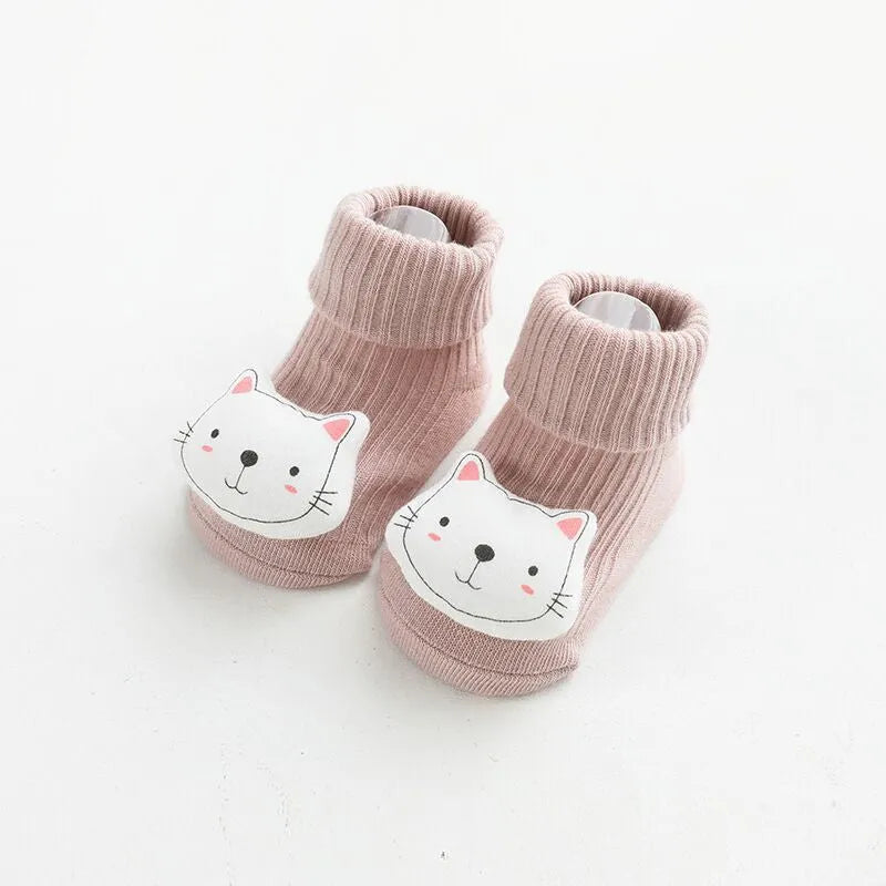 Baby socks with silicone anti-slip grips on sole, mid-height tube design in combed cotton