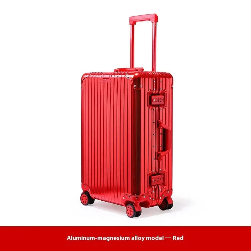 Alloy trolley case luggage with metal frame, universal wheels, solid colour, available in multiple sizes