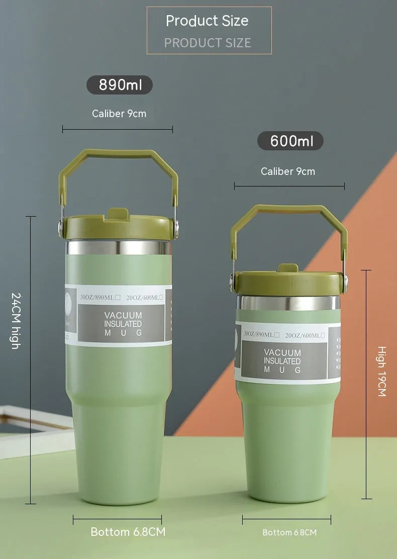 30oz stainless steel insulated travel cup with handle and sliding lid in multiple colour options