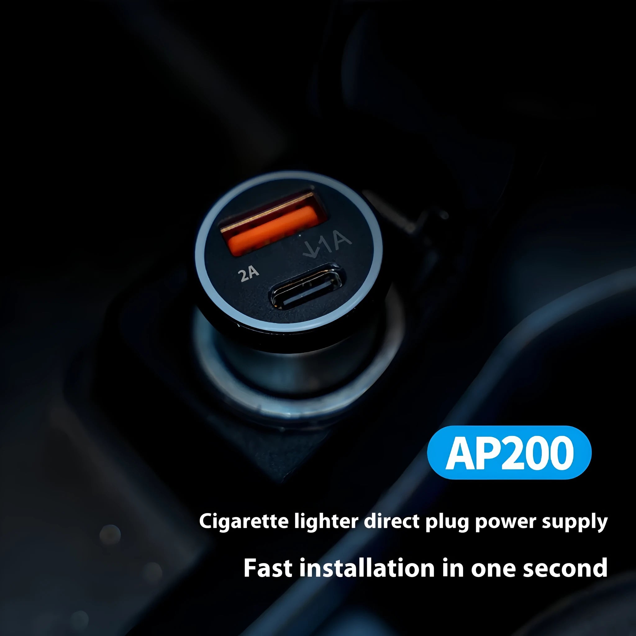 Black ABS plastic car charger locator GPS setting instrument on a dark surface.