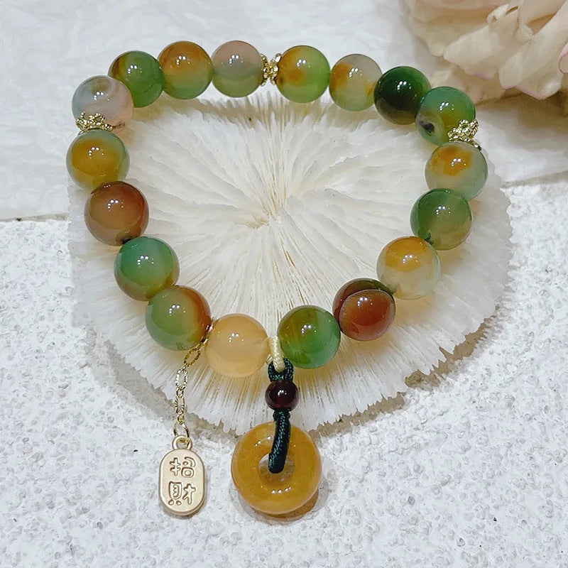 Women's yellow peacock agate and topaz bracelet with peace buckle fastening, 1cm wide national style design