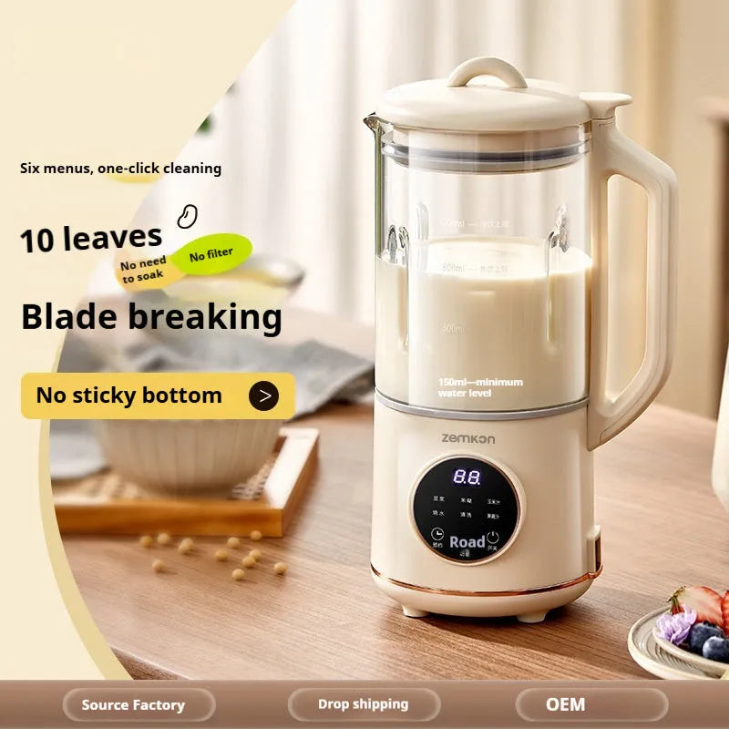 Milky white automatic soybean milk machine with glass jug and touch controls