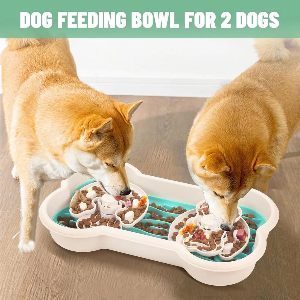 Large green slow feeder dog bowl with wave patterns and grooves for extended feeding