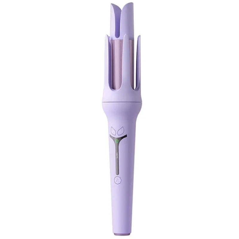 32mm automatic hair curler in pink or light purple with ceramic barrel, clips, and comb.