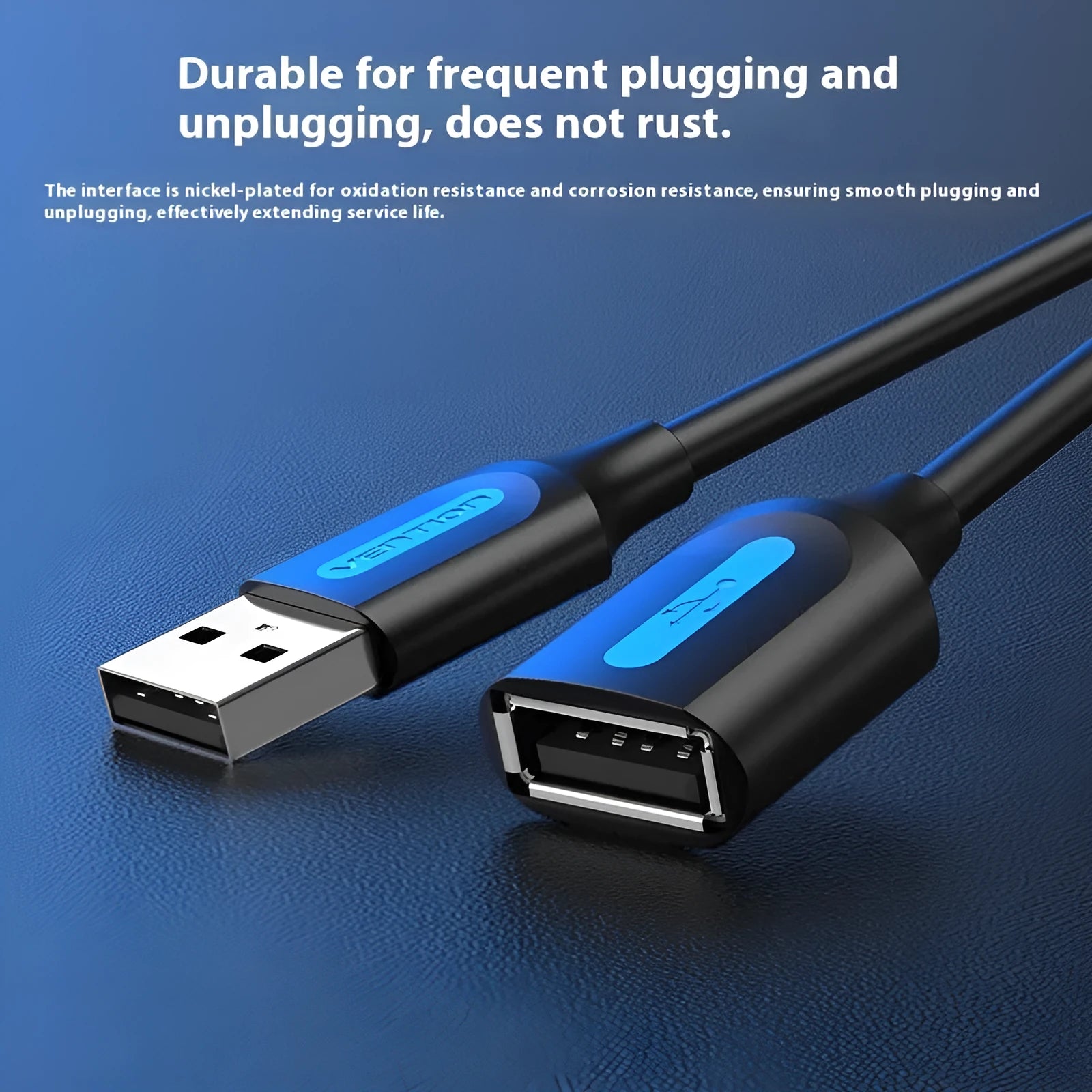 Black USB A Male to AM extension cable with straight head connectors showing length measurement