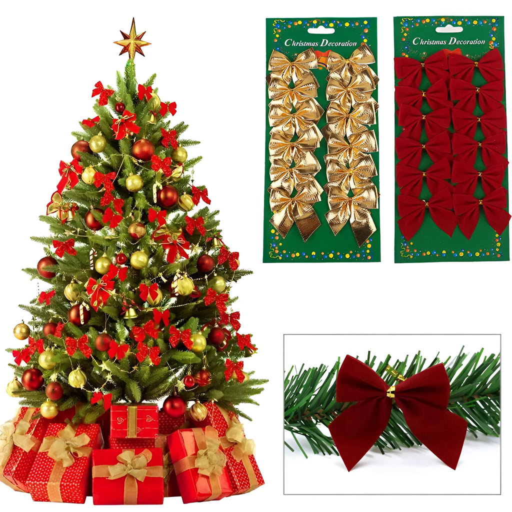 5 cm red gold polyester Christmas tree bow ornament for holiday decoration
